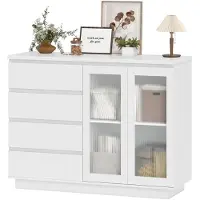 HOMCOM SIDEBOARD MDF Glas Weiß