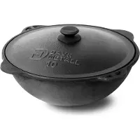 Davr Metall Schmortopf Kasan Gusseisen 10 L Ø 38,5 cm flacher Boden Alu-Deckel Herd Feuer, Gusseisen, Dickwandig