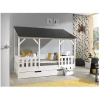 Vipack Hausbett mit 90 x 200 cm Liegefläche und Bettschublade, Korpus Weiß lackiert, Dach in Schwarz