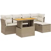 Syfax 6-tlg. Garten-Sofagarnitur mit Kissen Beige Poly Rattan