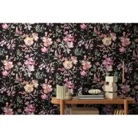 CosmoLiving by Cosmopolitan Vliestapete "Petal Poetry – Aquarell-Blumentapete", bunt (schwarz), B:0,53m H:0,02m L:10,05m, Vlies, , Tapeten, Vliestapete, Zarte Aquarellblüten für stilvolle Wohnräume