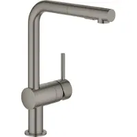 GROHE Minta Einhand-Spültischarmatur, Ausladung 223mm, L-Auslauf, herausziehbare Dual-Spülbrause, 30274AL0, Farbe: Hard graphite gebürstet