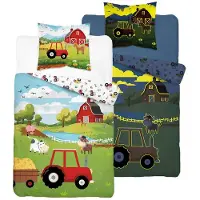 Detexpol Baumwollbettwäsche, Kinderbettwäsche, im Dunkeln leuchtend 140x200 5545a Bauernhof fluo