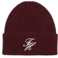 Tommy Hilfiger Beanie "TOMMY SCRIPT CASHMERE", Herren, rot (marzemino), Strick, Wollmischung, Mützen Beanie, aus Kaschmirmix mit gesticktem Logo, Maße 21 x 24,5 cm