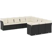Syfax 11-tlg. Garten-Sofagarnitur mit Kissen Schwarz Poly Rattan