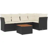 Syfax 6-tlg. Garten-Sofagarnitur mit Kissen Schwarz Poly Rattan