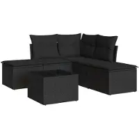 Syfax 6-tlg. Garten-Sofagarnitur mit Kissen Schwarz Poly Rattan