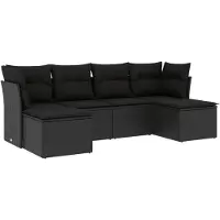 Syfax 6-tlg. Garten-Sofagarnitur mit Kissen Schwarz Poly Rattan