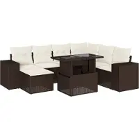 Syfax 8-tlg. Garten-Sofagarnitur mit Kissen Braun Poly Rattan