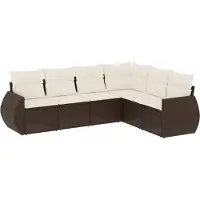 Syfax 6-tlg. Garten-Sofagarnitur mit Kissen Braun Poly Rattan