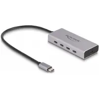 DeLOCK USB 10 Gbps USB Type-C Hub mit 4 x USB Type-C Buchse + 1 x USB Type-C PD 85 Watt mit 30 cm Anschlusskabel, USB Typ-C, USB 3.2 Gen 2 (3.1 Gen 2) Type-C, 10000 Mbit/s, Grau, Aluminium, 85 W