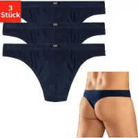 H.I.S. String H.I.S, Herren, Gr. S, 3 Stk., blau (marine), Jersey, Obermaterial: 95% Baumwolle, 5% Elasthan, unifarben, körpernah, Unterhosen String, aus weichem Baumwoll-Stretch