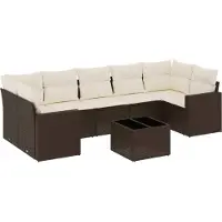 Syfax 8-tlg. Garten-Sofagarnitur mit Kissen Braun Poly Rattan
