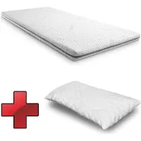 Sleezzze Kaltschaumtopper Premium Topper 100 x 200 cm H3, Höhe 8 cm, Härtegrad H3 mit antibakteriellem Bezug + CloudComfort Basic Gel-Flocken Kopfkissen 40 x 80 cm