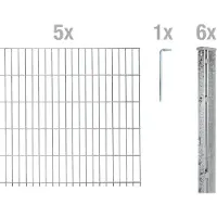 Alberts Doppelstabmattenzaun 8-6-8, Matten 2,50 m, Höhe 2,23 m, Länge 12,5 m, feuerverzinkt, Zaun als Komplettset, Pfosten mit Abdeckleiste 60x40 mm