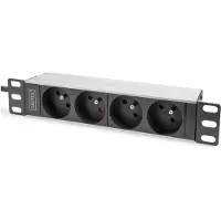 Digitus 10" Steckdosenleiste mit Aluminiumprofil, 4-fach CEE 7/5 Steckdosen, 1U, Einphasig, Rackmount, Horizontal, Aluminium, 4 AC-Ausgänge