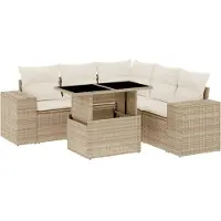 Syfax 6-tlg. Garten-Sofagarnitur mit Kissen Beige Poly Rattan