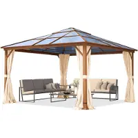 TOOLPORT Gartenpavillon 4x4 m Holzoptik, ca 8 mm Polycarbonat-Dach, 4 Seitenteile in champagner