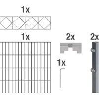 Alberts Doppelstabmattenzaun Bergen, Höhe 140 cm, Länge 2 m, 2 m Matte, anthrazit, zum Einbetonieren