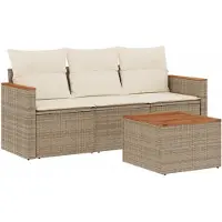 Syfax 4-tlg. Garten-Sofagarnitur mit Kissen Beige Poly Rattan