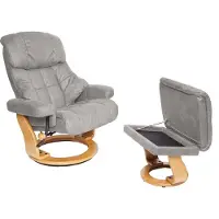 MCA Relaxsessel Calgary XXL, TV-Sessel Hocker, 180kg belastbar Stoff/Textil hellgrau, Gestell naturbraun
