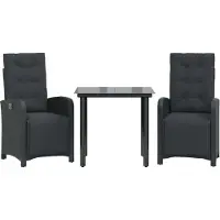 Syfax 3-tlg. Bistro-Set mit Kissen Schwarz Poly Rattan