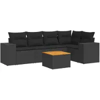 Syfax 6-tlg. Garten-Sofagarnitur mit Kissen Schwarz Poly Rattan
