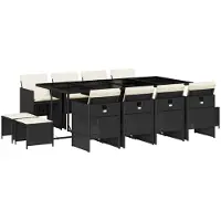 Syfax 13-tlg. Garten-Essgruppe mit Kissen Schwarz Poly Rattan