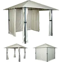 Mendler Pergola Terrassenüberdachung mit Seitenwand - crème-beige, 3x3m