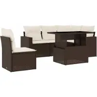 Syfax 6-tlg. Garten-Sofagarnitur mit Kissen Braun Poly Rattan