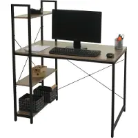 Mendler Schreibtisch mit Regal HWC-K81, Laptoptisch Bürotisch Arbeitstisch, 100x60cm Metall MDF grau-braun