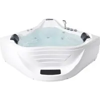 Beliani Whirlpool-Badewanne Weiß Sanitäracryl 220 x 160 cm Eckmodell mit Massagefunktion Armatur Wasserfall Kopfstütze Modern Indoor Massage Wanne