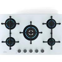 Klarstein Illuminosa 5 Gaskochfeld, 5 Sabaf-Brenner, 4 kW Wokbrenner, Gehärtetes Glas, Elektrische Zündung, Flammenausfallschutz, Topfhalter aus Gusseisen, 76 cm breit, Verbesserte Kochleistung