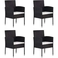 Syfax Gartenstühle mit Kissen in Cremeweiß 4 Stk. Schwarz Polyrattan