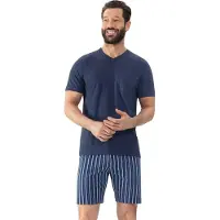 Mey Shorty "Straight", Herren, Gr. XXL, blau (yacht blau), Single Jersey, Obermaterial: 100% Baumwolle, bequem kurz, V-Ausschnitt, Homewear-Sets Shorty, Kurzarm-Shirt mit Brusttasche