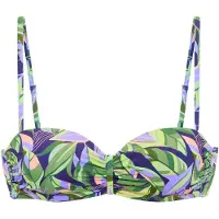 s.Oliver Bügel-Bandeau-Bikini-Top "Avin", Damen, Gr. 42, Cup E, bunt (grün, blau bedruckt), Recycling-Polyamid, bedruckt, Bikini-Oberteile Bügel-Bandeau-Bikini-Top, mit modernem Allover-Print