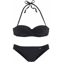 s.Oliver Bügel-Bandeau-Bikini , Damen, Gr. 36, Cup C, schwarz, Recycling-Polyamid, unifarben, Bikini-Sets Bügel-Bandeau-Bikini, mit Raffung