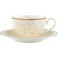 Villeroy & Boch Tasse "Kaffee-/Teetasse mit Untertasse Ivoire 120 ml weiß-gold", bunt (weiß, gold), B:16cm H:8,2cm Ø:16cm, Porzellan, Trinkgefäße, Tasse, Spülmaschinenfest
