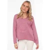 Zwillingsherz Sweatshirt "Positive Mind", ausgefranster V-Ausschnitt, Used Look, Langarm, Schriftzug
