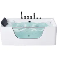 Beliani Whirlpool Badewanne Weiß Acryl Rechteckig 160 x 75 cm mit Armatur Kopfstütze Sichtfenster Modern Indoor Whirlwanne Massage Wanne