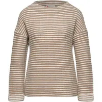 Street One Langarmshirt , Damen, Gr. 38, beige (honey sand), Feinstrick, Obermaterial: 100% Polyamid, gestreift, bequem hüftlang, Umschlagmanschette, Shirts Langarmshirt, im zeitlosen Streifen-Look