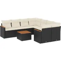 Syfax 9-tlg. Garten-Sofagarnitur mit Kissen Schwarz Poly Rattan