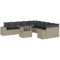 Syfax 11-tlg. Garten-Sofagarnitur mit Kissen Hellgrau Poly Rattan