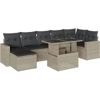 vidaXL 8-tlg. Garten-Sofagarnitur mit Kissen Hellgrau Poly Rattan