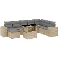 Syfax 9-tlg. Garten-Sofagarnitur mit Kissen Beige Poly Rattan
