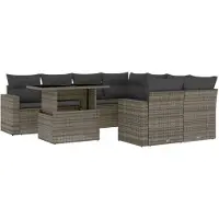 Syfax 9-tlg. Garten-Sofagarnitur mit Kissen Grau Poly Rattan