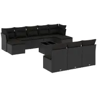 Syfax 11-tlg. Garten-Sofagarnitur mit Kissen Schwarz Poly Rattan