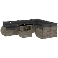 Syfax 10-tlg. Garten-Sofagarnitur mit Kissen Grau Poly Rattan
