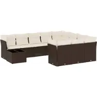 Syfax 11-tlg. Garten-Sofagarnitur mit Kissen Braun Poly Rattan