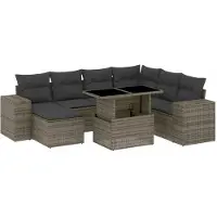 Syfax 8-tlg. Garten-Sofagarnitur mit Kissen Grau Poly Rattan